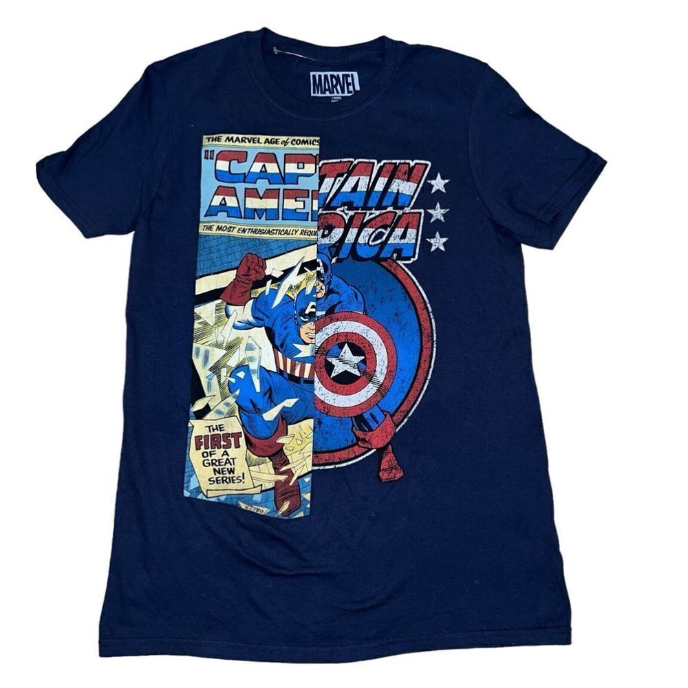 Marvel Comics Captain America T-Shirt Navy Blue Size Small